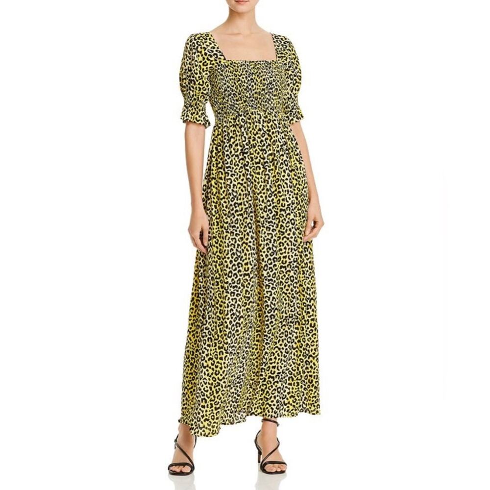Notes du Nord Olivia Leopard Print Smocked Maxi Dress Cottage Core US XS 4